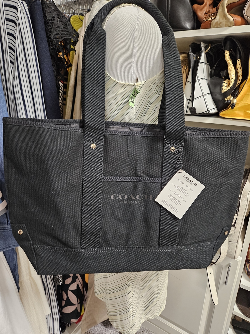 Coach Black Canvas Tote with Dual Web Handles